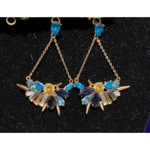 Erickson Beamon Rhinstone Dangle Earrings, Blue 2 3/4in dangle x 1 3/4in wide